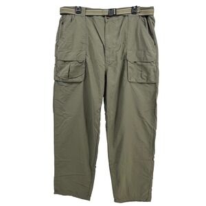 LL Bean Mens Cargo Pants‎ Khaki Nylon Belted Hiking Outdoor Size XL REG